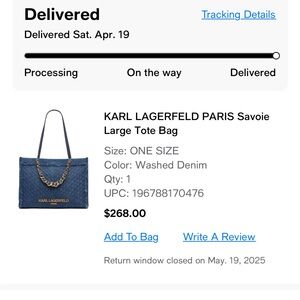 Karl Lagerfeld Blue Tote Bag with Chain Detail